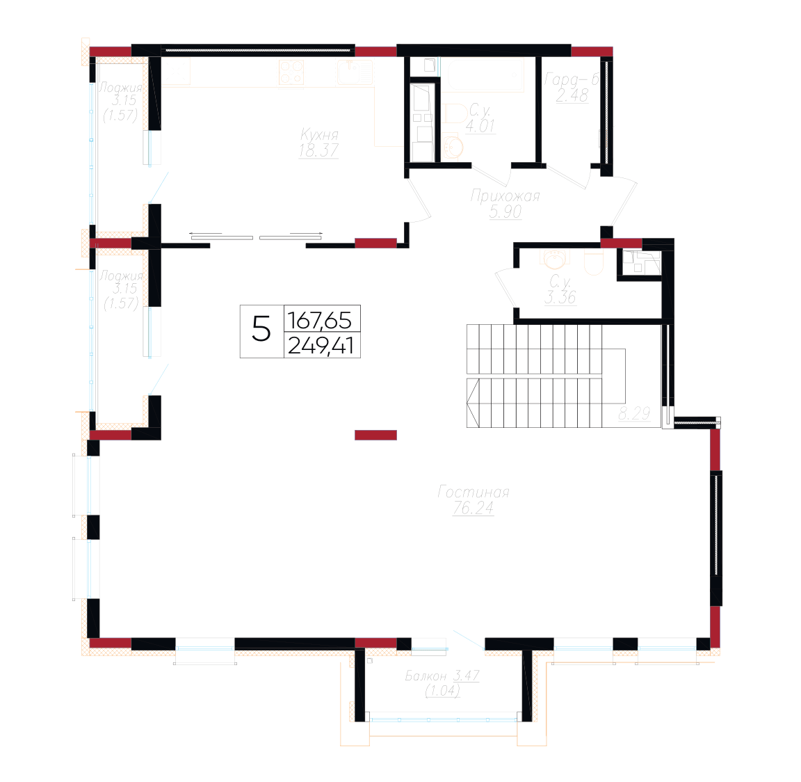 Пентхаус 249,41 м² — планировка 1