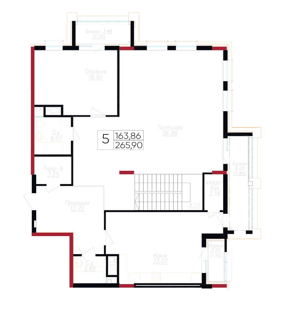 Пентхаус 265,90 м² — планировка 1